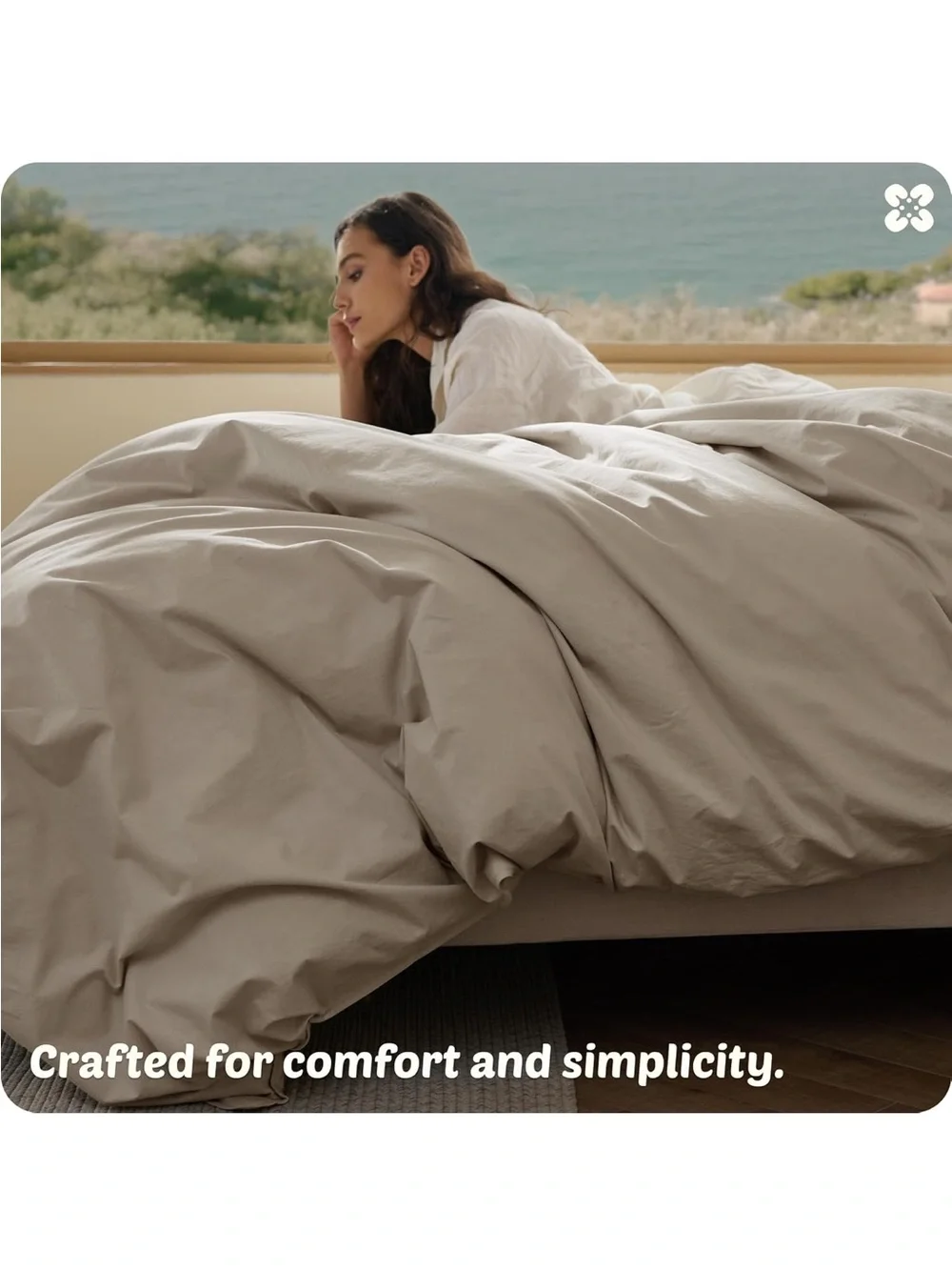 NEW Bedsure 100% Cotton Duvet Cover Full. Luxury Slub Weave. Tannish Linen Grey
